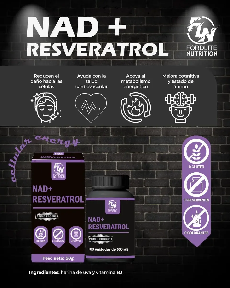 NAD RESVERATROL FITOCENTER NATURAL 500MG 100 CAPSULAS - 2