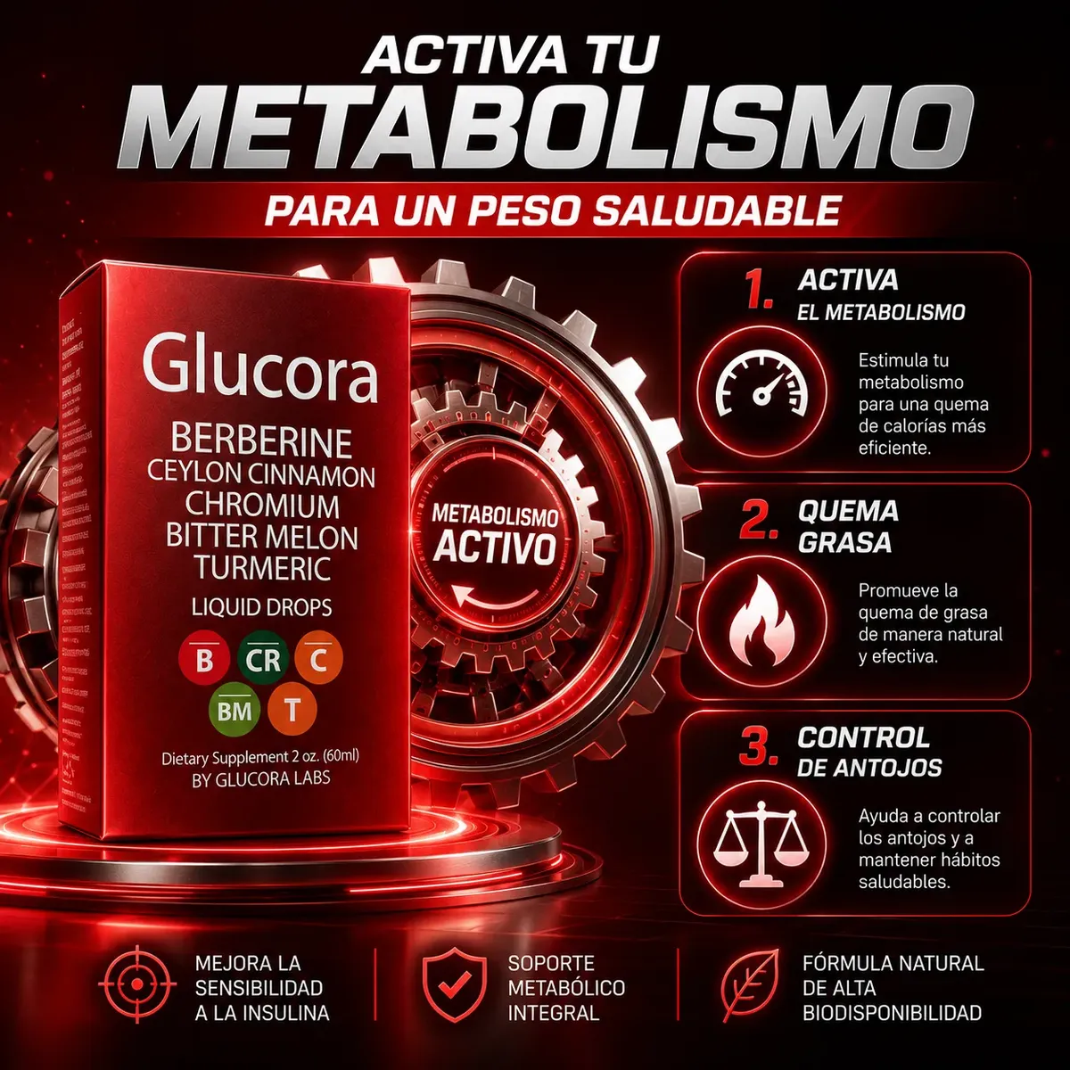 GLUCORA BERBERINE CEYLON CINNAMON CROMIUM LIQUIDO 60ML - 3