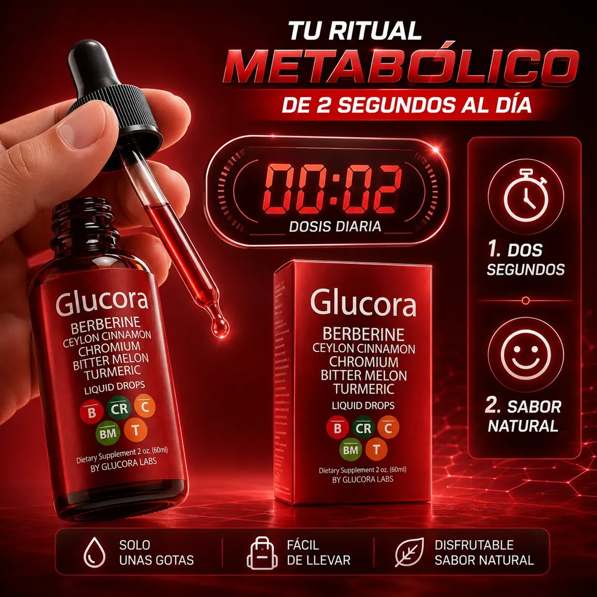 GLUCORA BERBERINE CEYLON CINNAMON CROMIUM LIQUIDO 60ML - 6