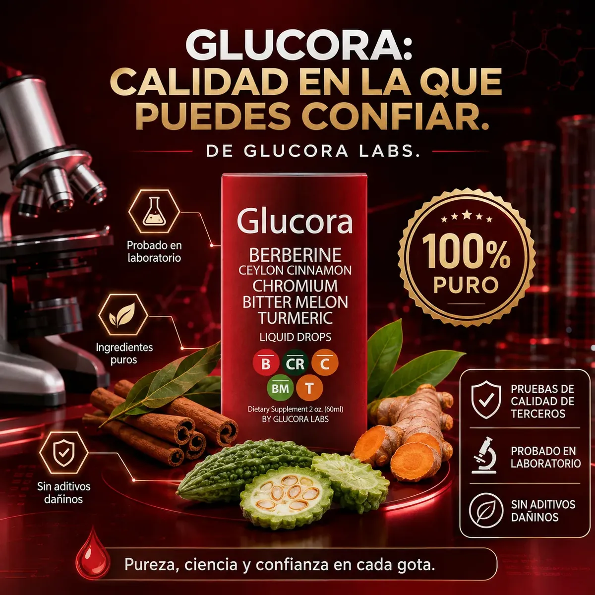GLUCORA BERBERINE CEYLON CINNAMON CROMIUM LIQUIDO 60ML - 8