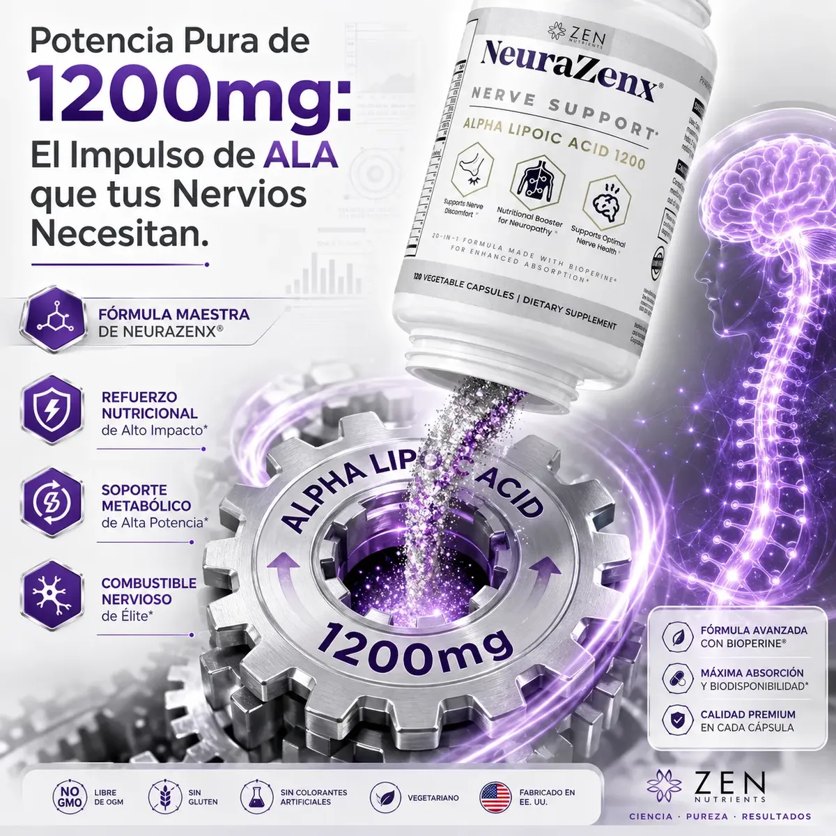 NEURAZENX ÁCIDO LIPOICO SALUD NERVIOSA 1200MG 120 CAPSULA - 10