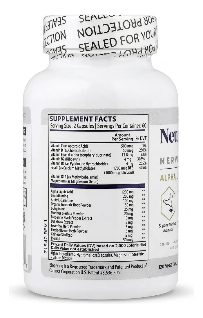 NEURAZENX ÁCIDO LIPOICO SALUD NERVIOSA 1200MG 120 CAPSULA - 2