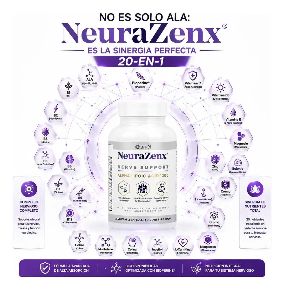 NEURAZENX ÁCIDO LIPOICO SALUD NERVIOSA 1200MG 120 CAPSULA - 3