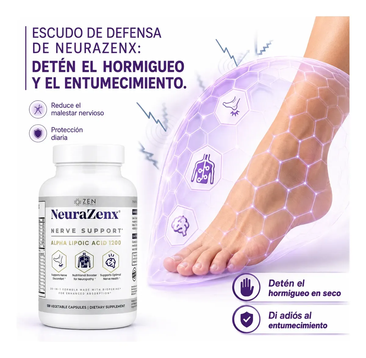 NEURAZENX ÁCIDO LIPOICO SALUD NERVIOSA 1200MG 120 CAPSULA - 5