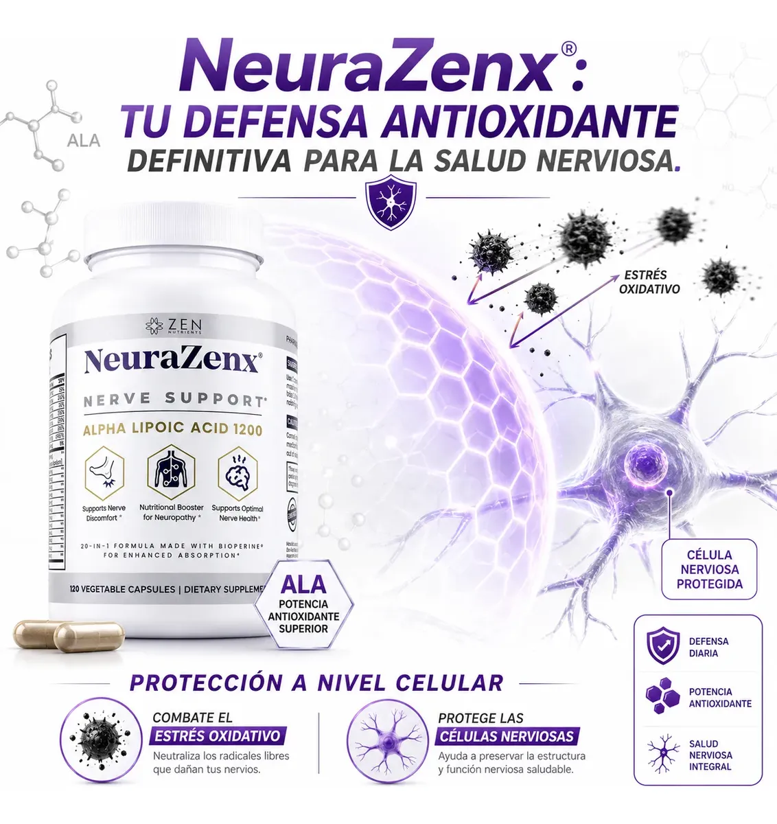 NEURAZENX ÁCIDO LIPOICO SALUD NERVIOSA 1200MG 120 CAPSULA - 6