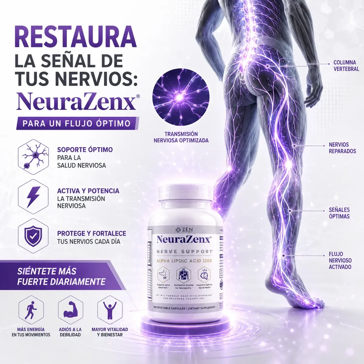 NEURAZENX ÁCIDO LIPOICO SALUD NERVIOSA 1200MG 120 CAPSULA - 9