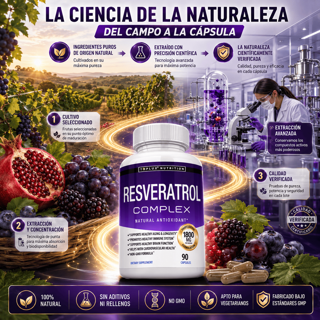 RESVERATROL COMPLEX AMERICANO TOPLUX 1800MG 90 CAPSULAS - 10
