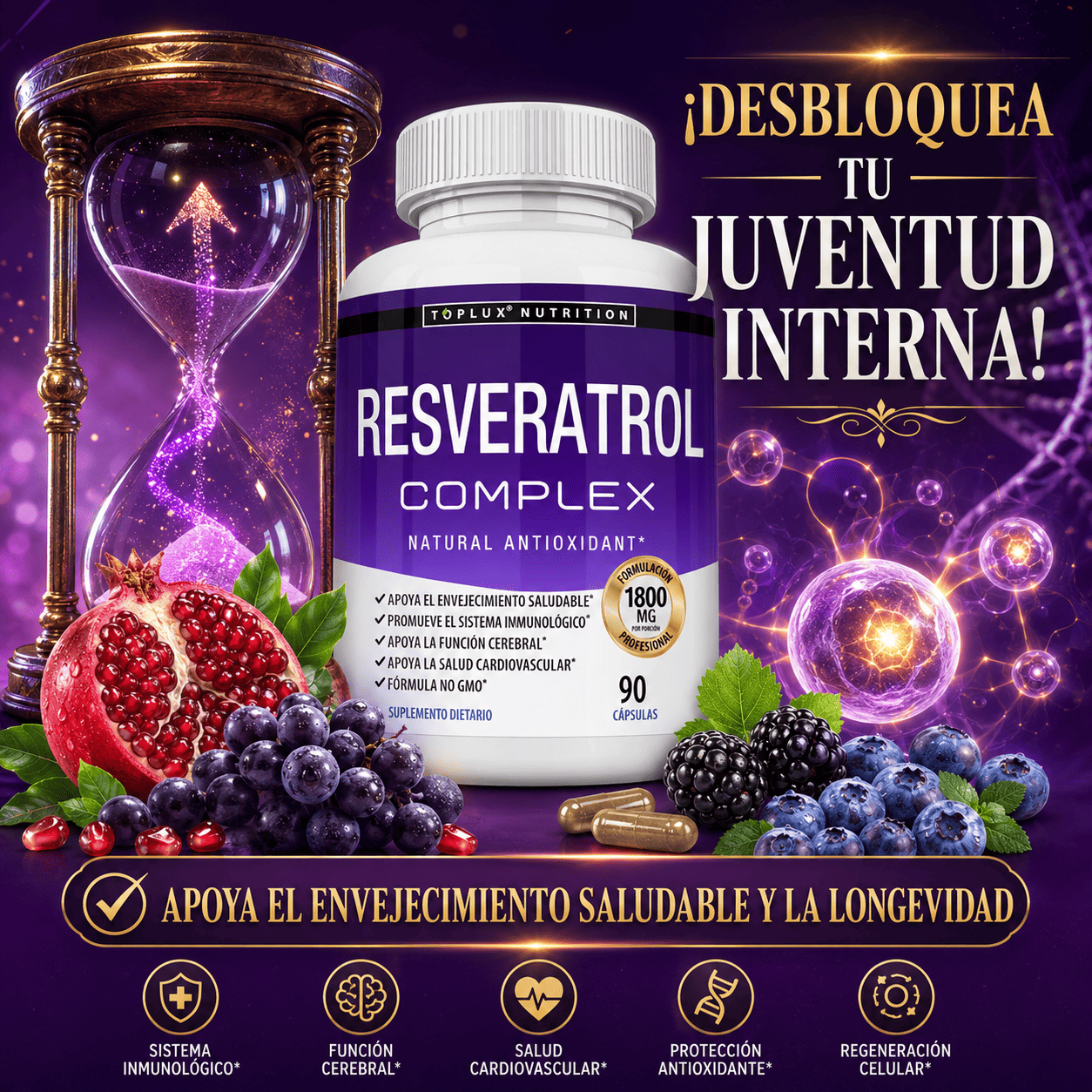RESVERATROL COMPLEX AMERICANO TOPLUX 1800MG 90 CAPSULAS - 2