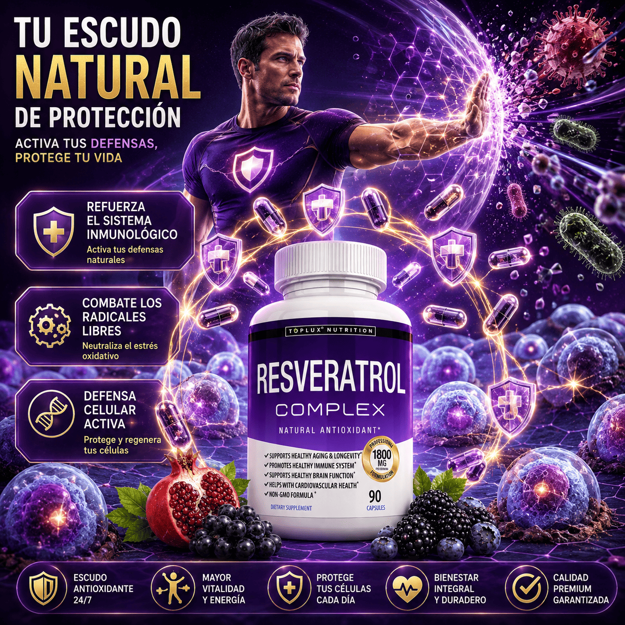 RESVERATROL COMPLEX AMERICANO TOPLUX 1800MG 90 CAPSULAS - 5
