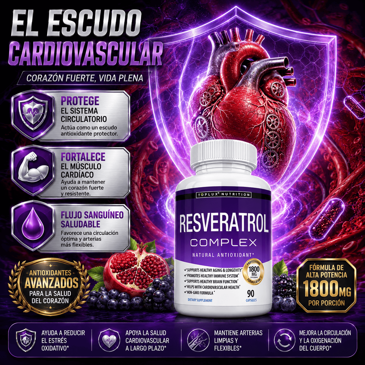 RESVERATROL COMPLEX AMERICANO TOPLUX 1800MG 90 CAPSULAS - 6