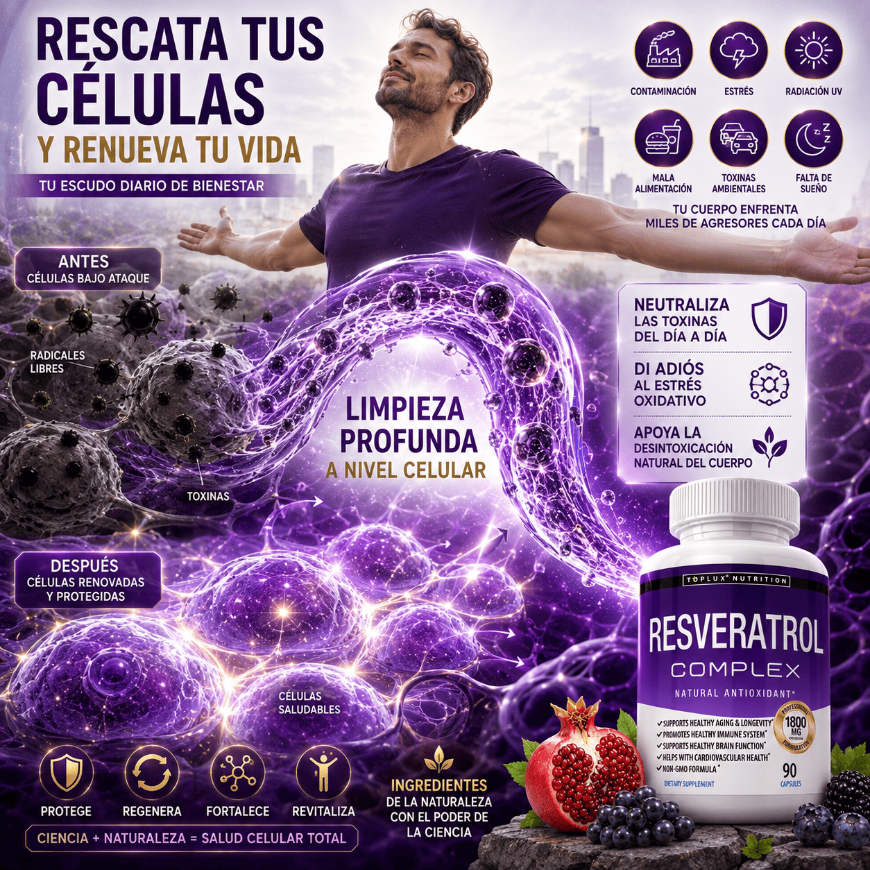 RESVERATROL COMPLEX AMERICANO TOPLUX 1800MG 90 CAPSULAS - 7