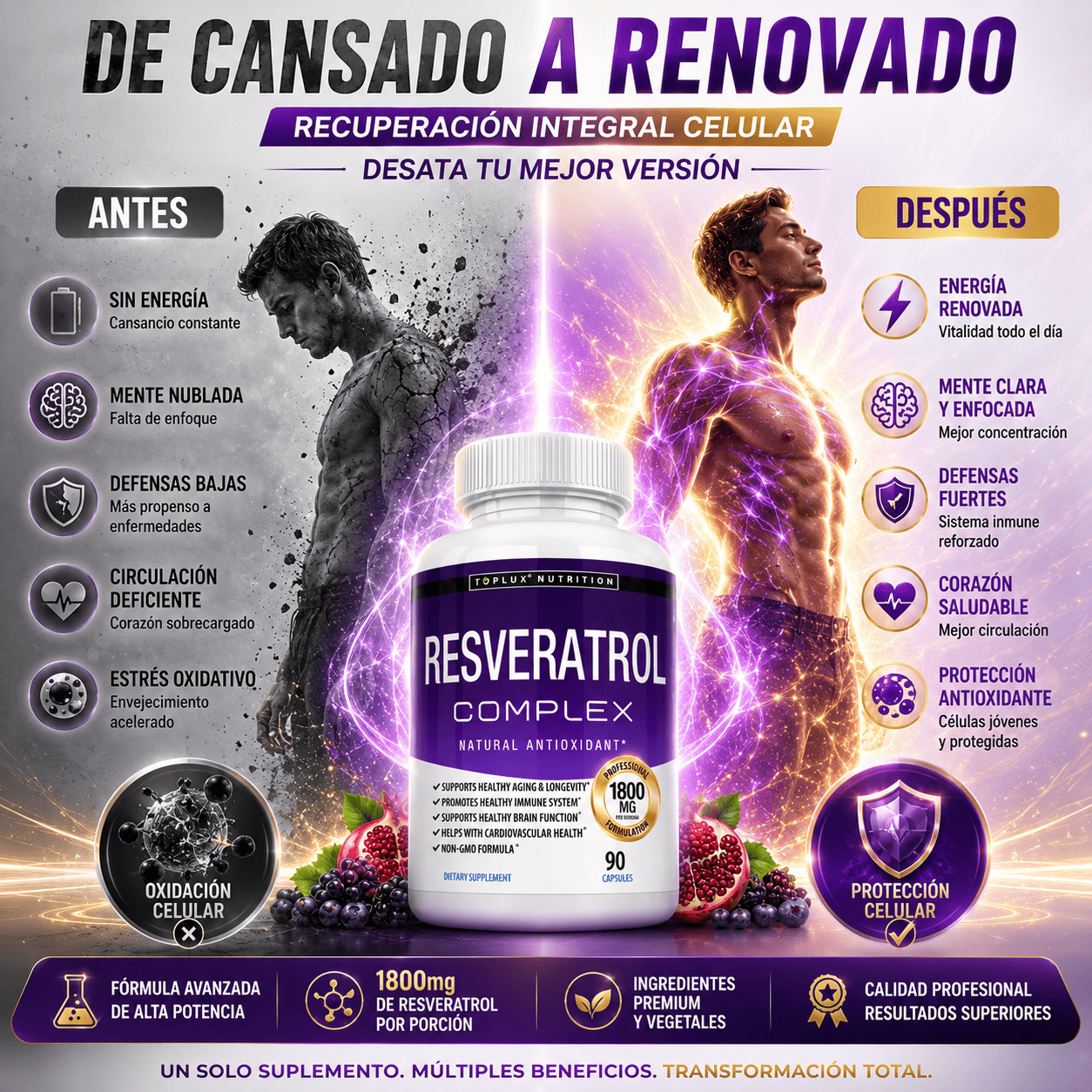 RESVERATROL COMPLEX AMERICANO TOPLUX 1800MG 90 CAPSULAS - 8