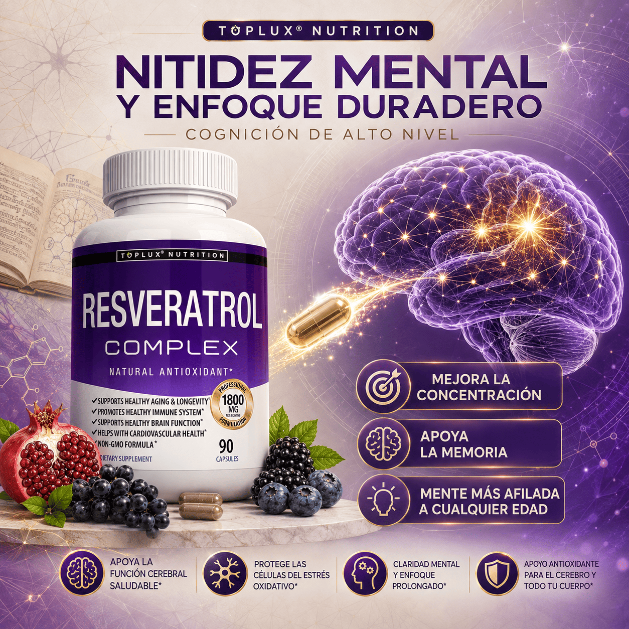 RESVERATROL COMPLEX AMERICANO TOPLUX 1800MG 90 CAPSULAS - 9