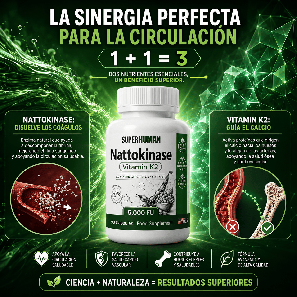 NATTOKINASE VITAMINA K2 5000FU MADE IN USA 90 CAPSULAS - 10