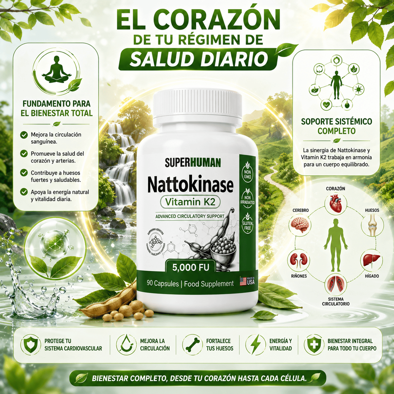 NATTOKINASE VITAMINA K2 5000FU MADE IN USA 90 CAPSULAS - 2