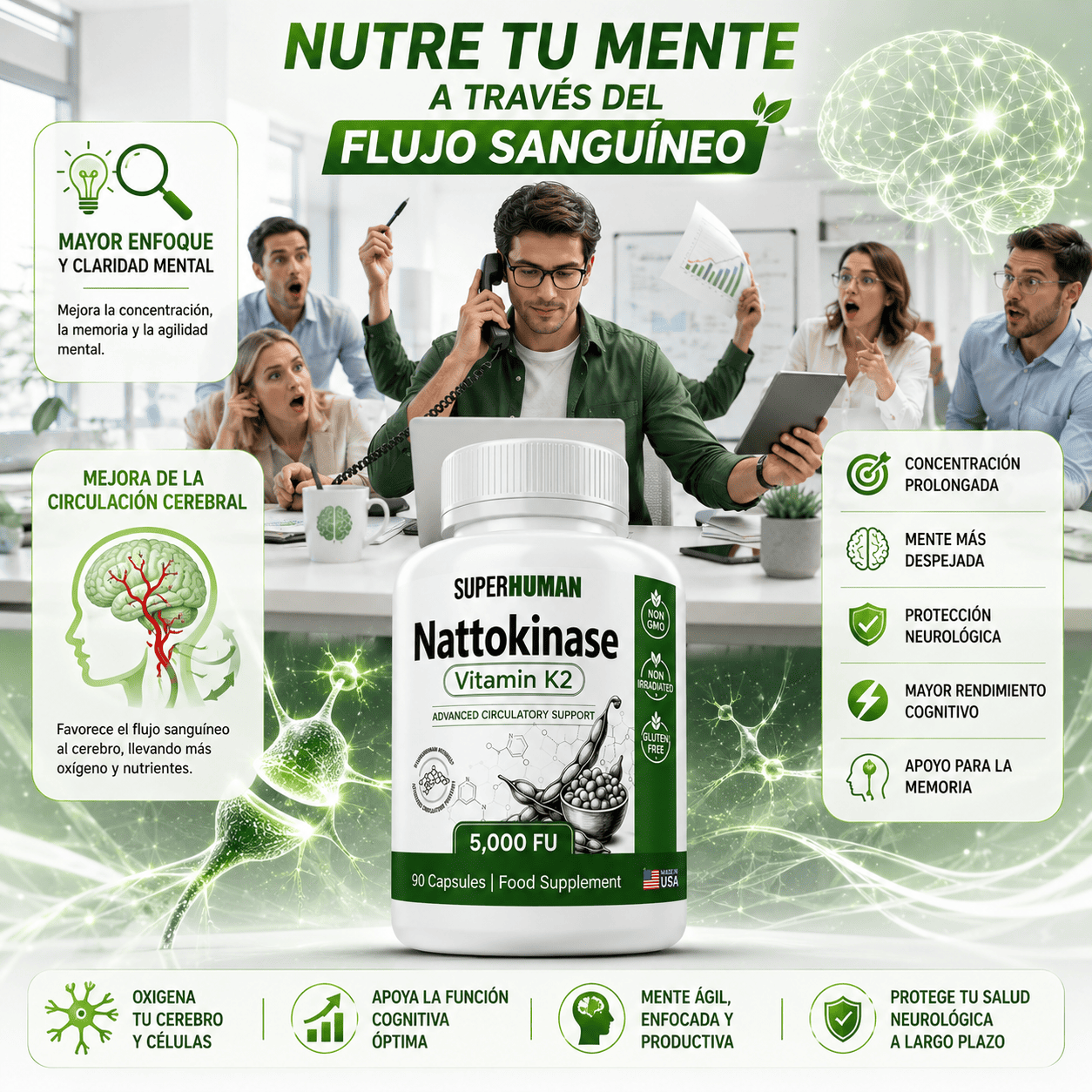 NATTOKINASE VITAMINA K2 5000FU MADE IN USA 90 CAPSULAS - 3