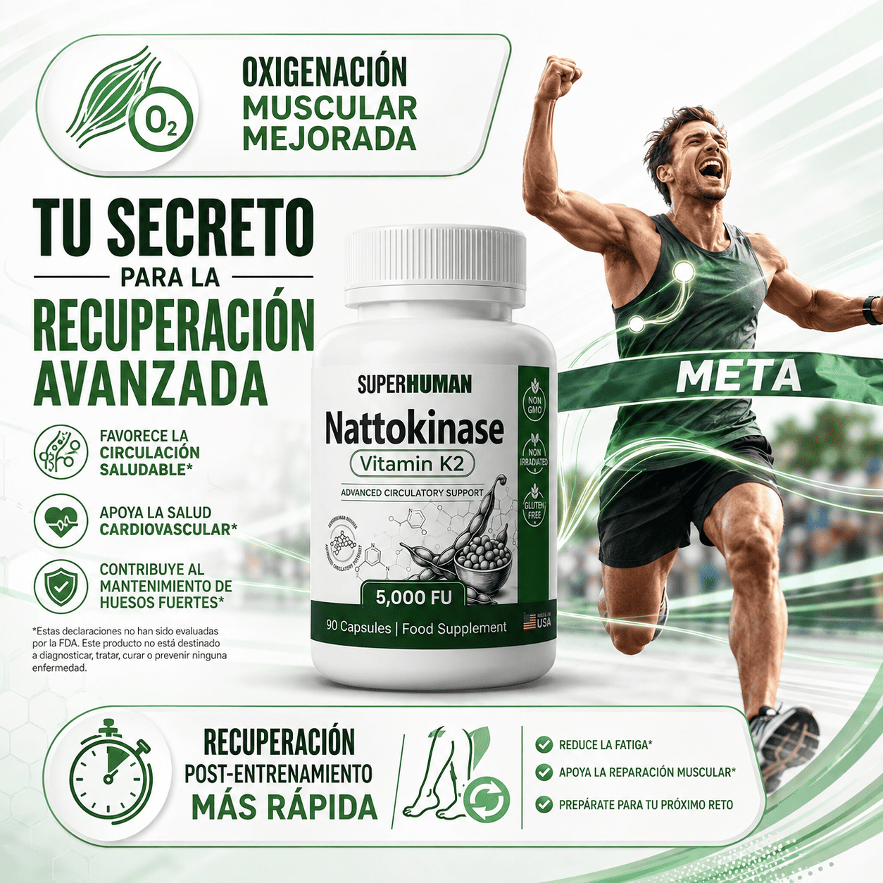 NATTOKINASE VITAMINA K2 5000FU MADE IN USA 90 CAPSULAS - 4