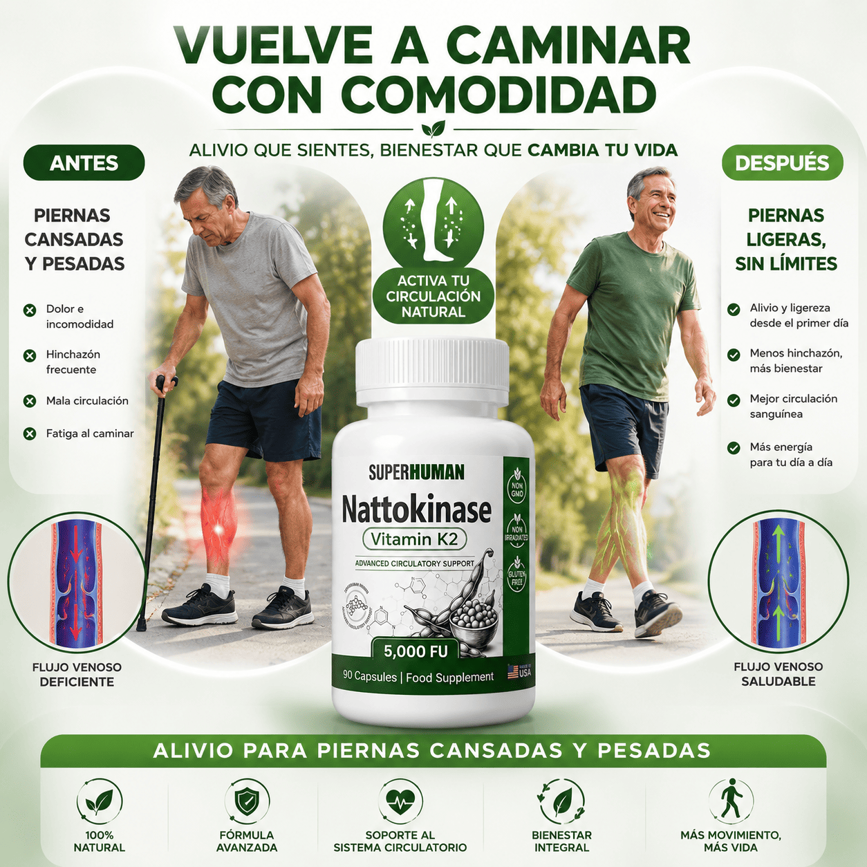 NATTOKINASE VITAMINA K2 5000FU MADE IN USA 90 CAPSULAS - 5