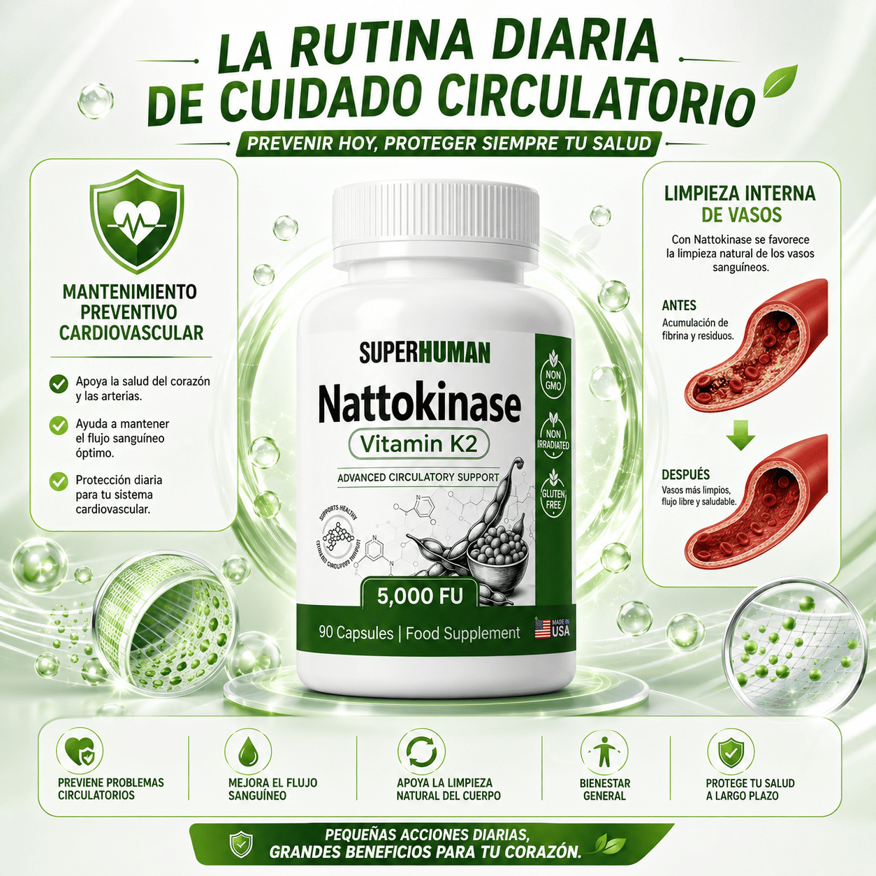 NATTOKINASE VITAMINA K2 5000FU MADE IN USA 90 CAPSULAS - 8