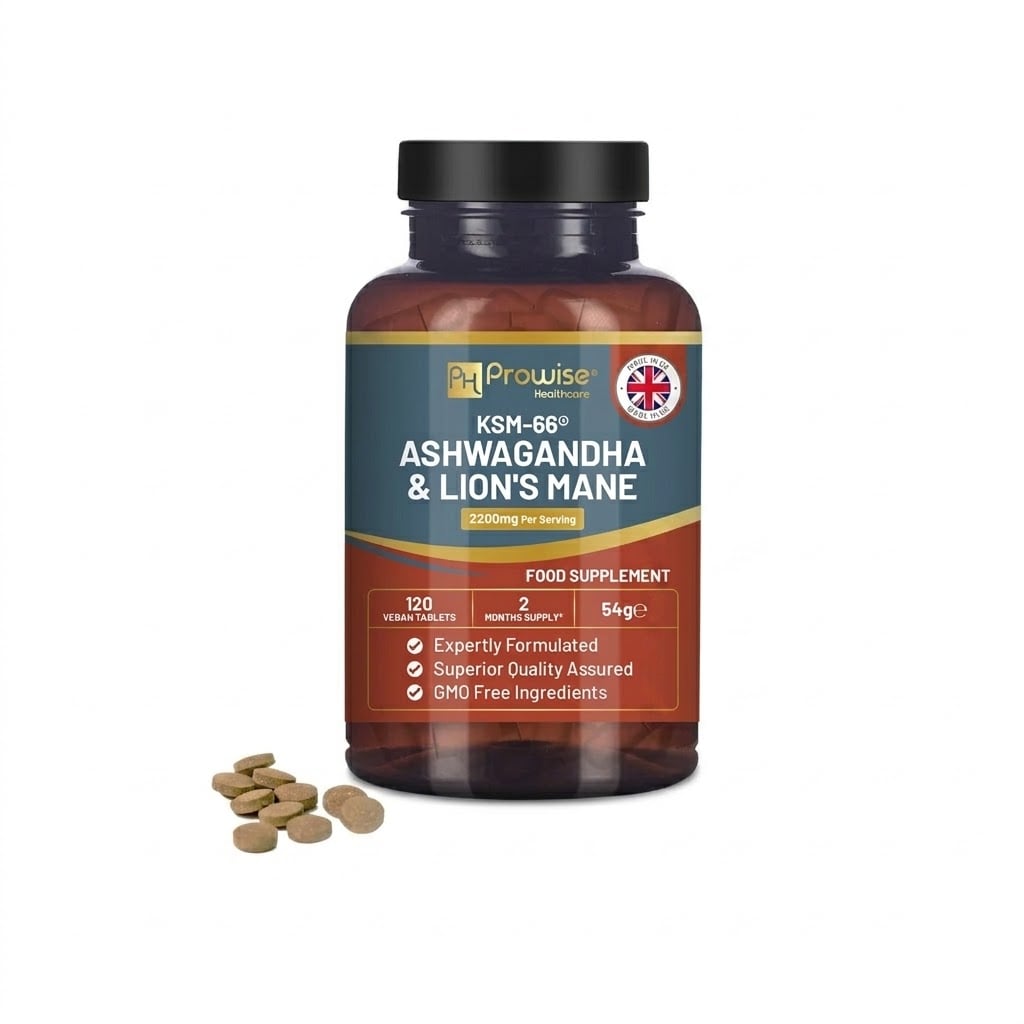 KSM 66 ASHWAGANDHA CON MELENA DE LEON 2200MG 120 TABLETAS - 1