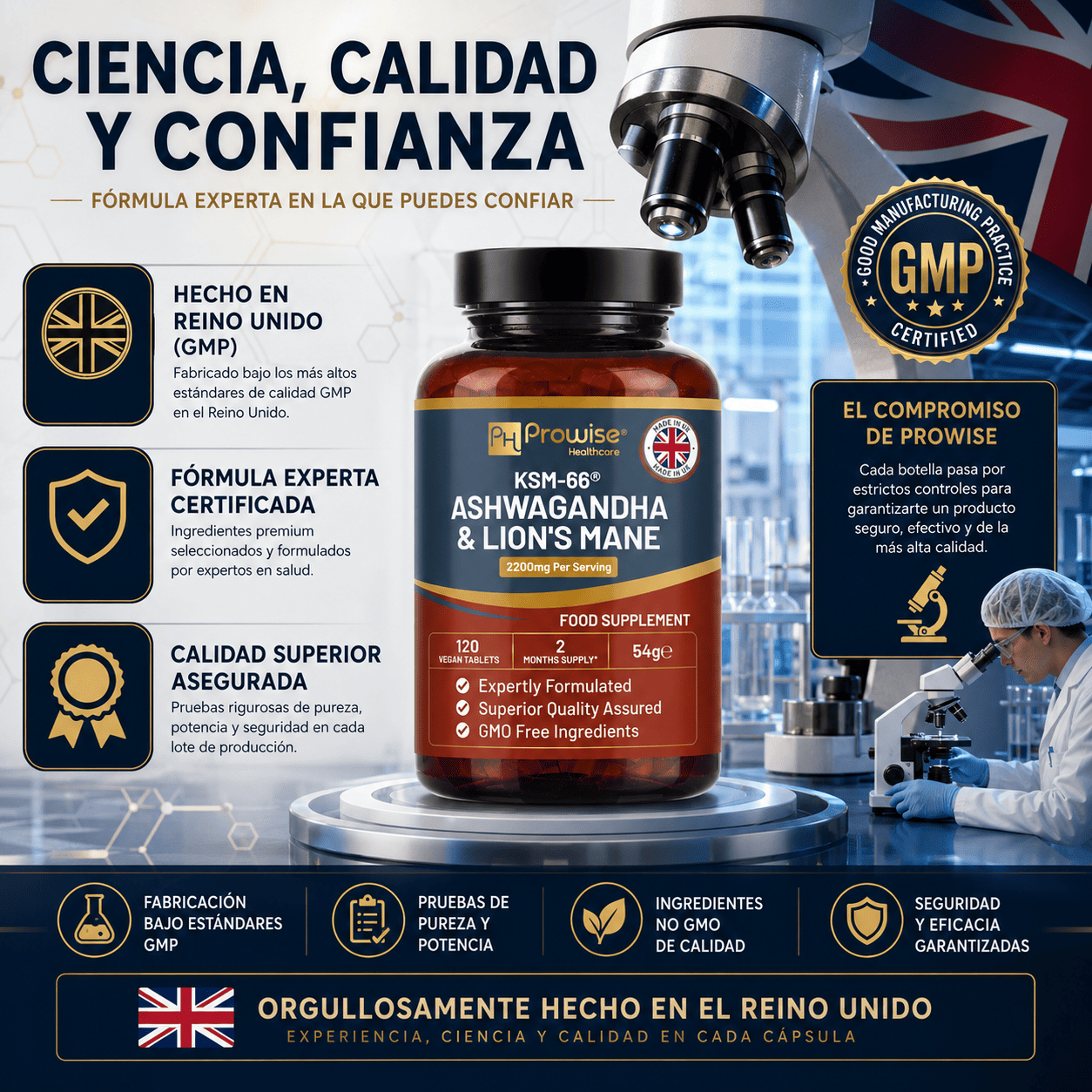 KSM 66 ASHWAGANDHA CON MELENA DE LEON 2200MG 120 TABLETAS - 10