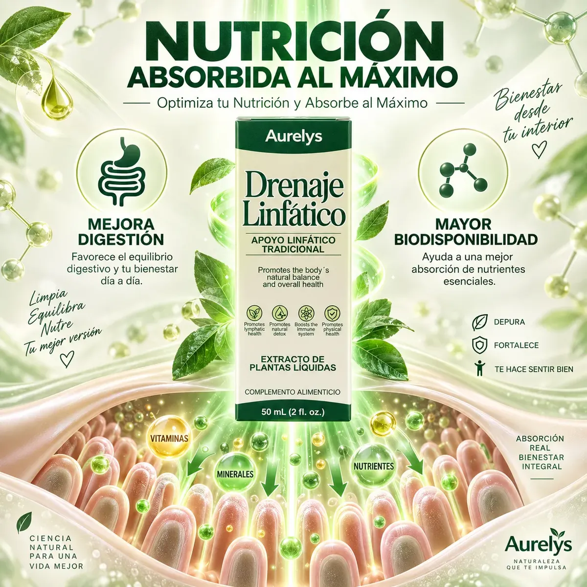 DRENAJE LINFÁTICO AURELYS EXTRACTO DE PLANTAS LIQUIDAS 60ML - 10