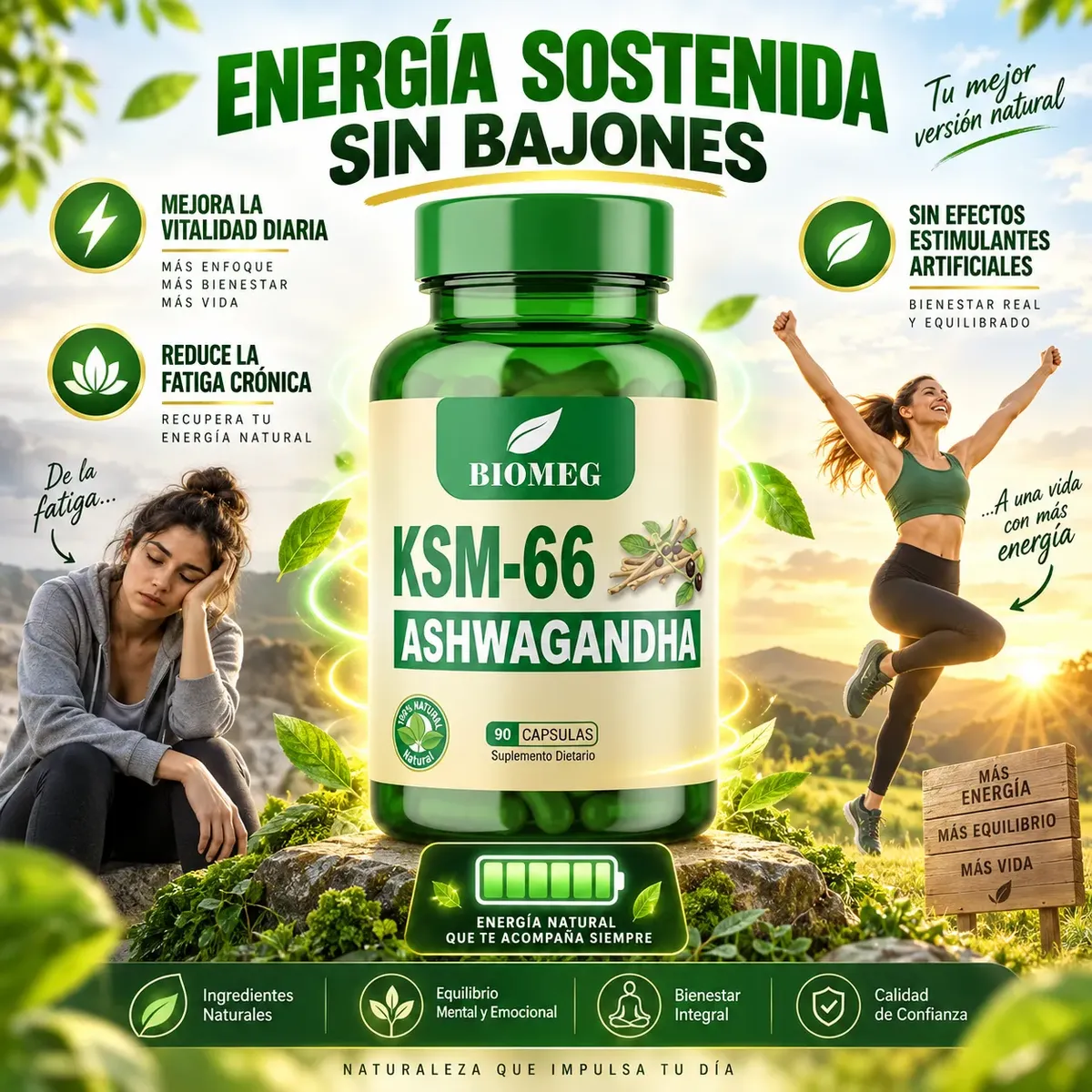 ASHWAGANDHA KSM-66 1000MG QUITA EL ESTRES 90 CAPSULAS - 2