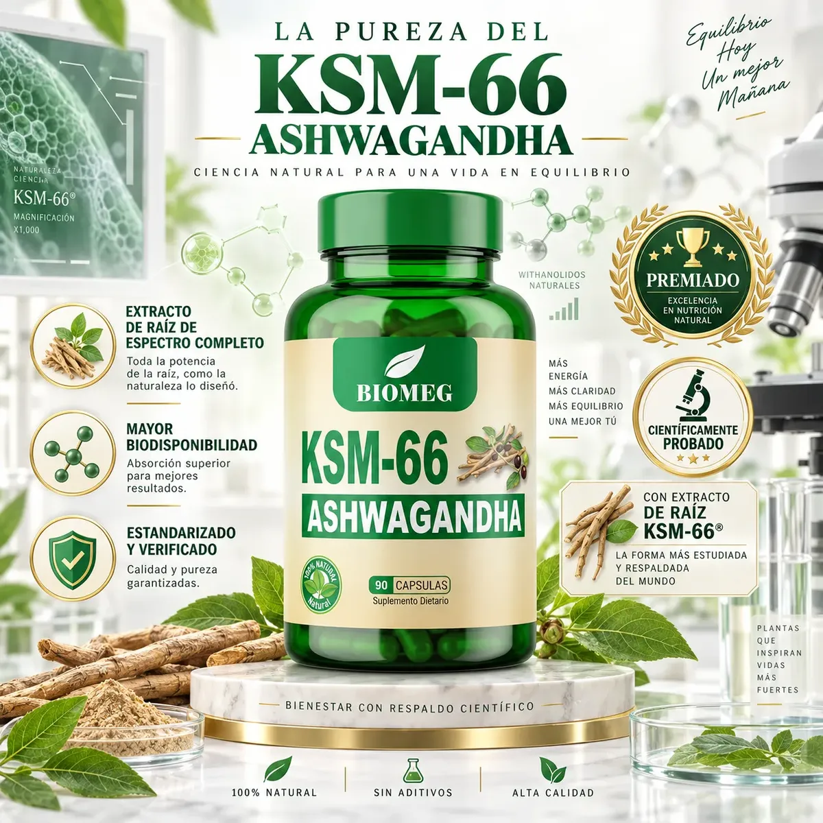ASHWAGANDHA KSM-66 1000MG QUITA EL ESTRES 90 CAPSULAS - 3