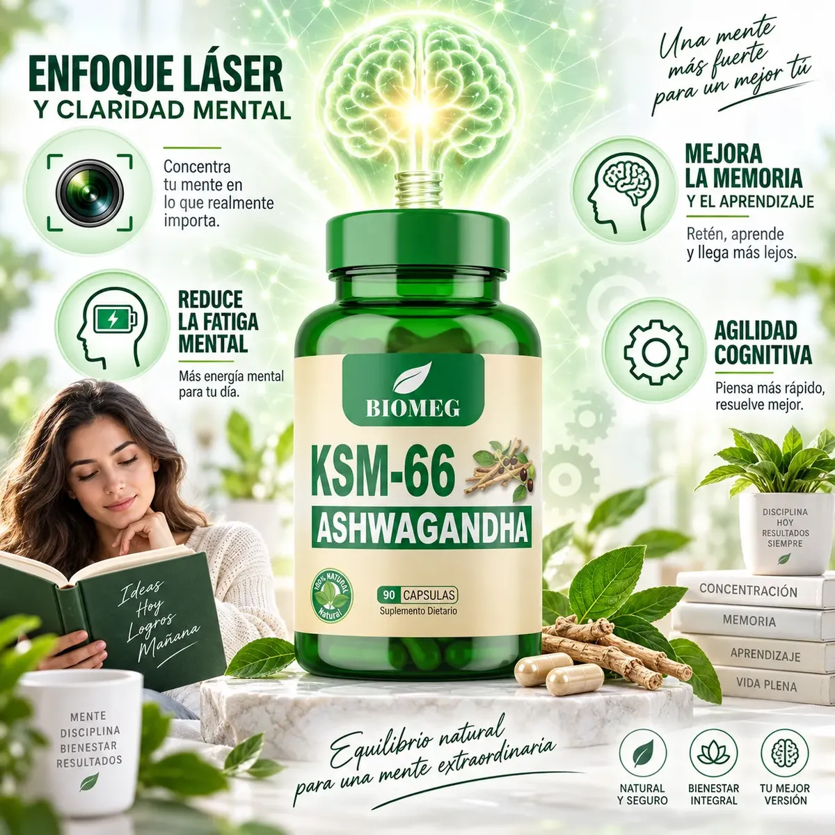 ASHWAGANDHA KSM-66 1000MG QUITA EL ESTRES 90 CAPSULAS - 5