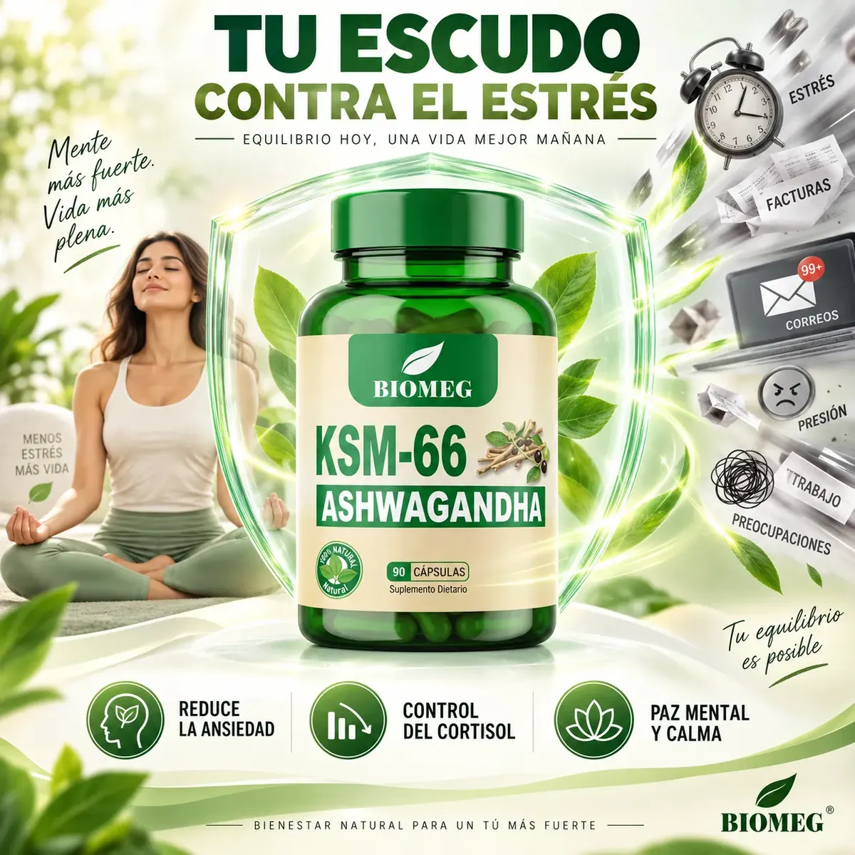 ASHWAGANDHA KSM-66 1000MG QUITA EL ESTRES 90 CAPSULAS - 7