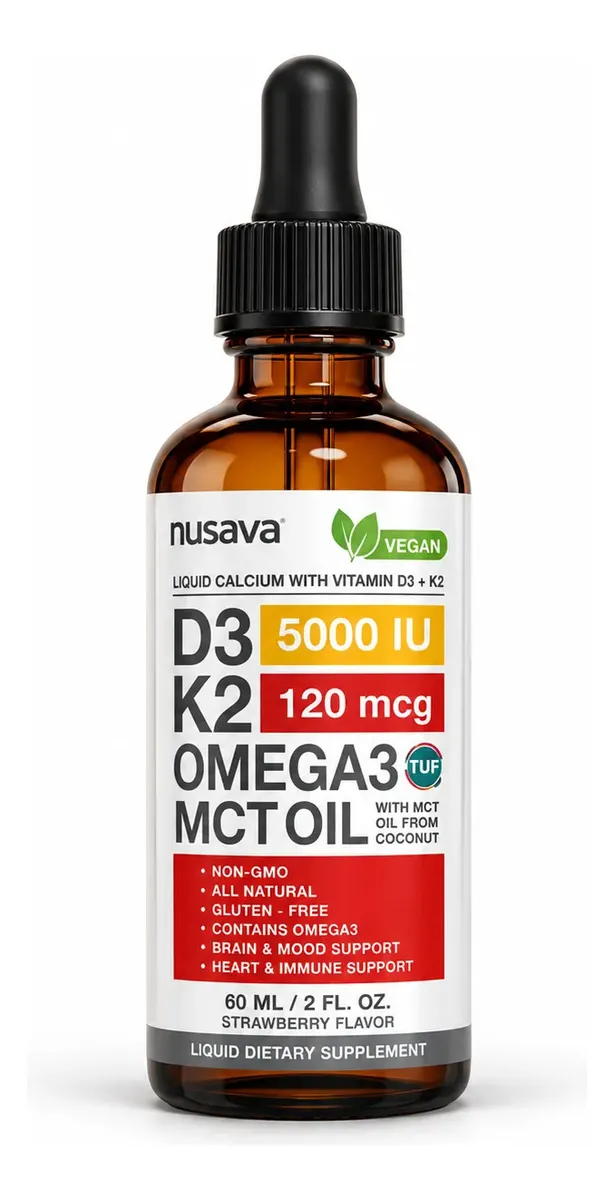 NUSAVA VITAMINA D3 + K2 OMEGA 3 MCT OIL LIQUID CALCIUM 60ML - 1