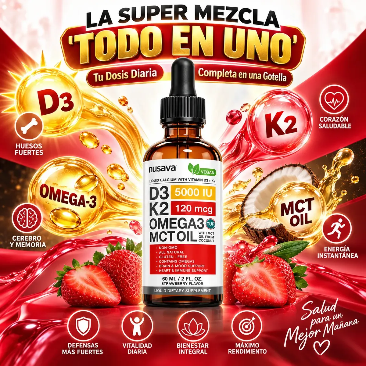 NUSAVA VITAMINA D3 + K2 OMEGA 3 MCT OIL LIQUID CALCIUM 60ML - 7