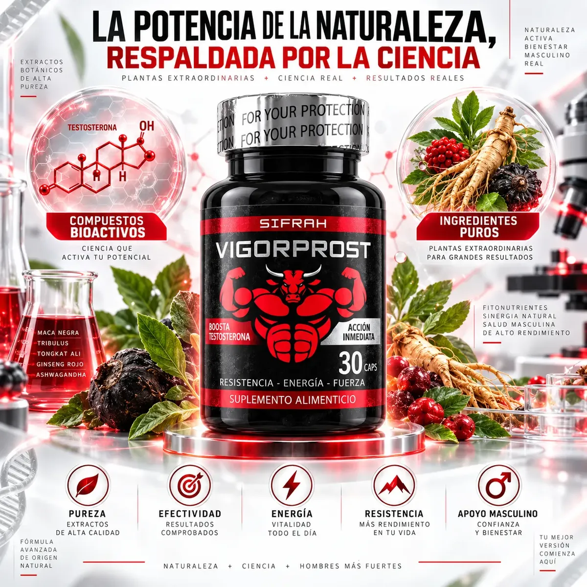 VIGORPROST SIFRAH POTENCIA - ENERGÍA - FUERZA MASCULINA 30 CAPSULAS - 6