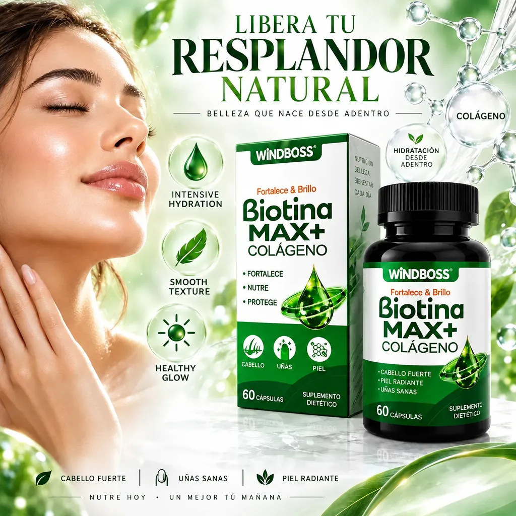 BIOTINA MAX+ CON COLÁGENO WINDBOSS FORTALECE 60 CÁPSULAS - 3