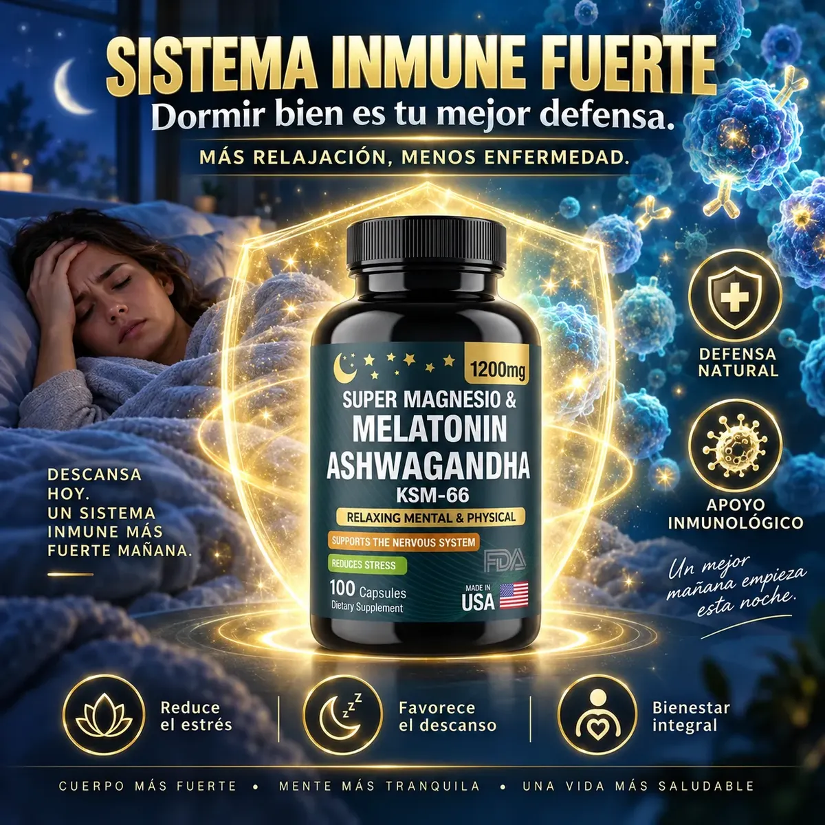 SUPER MAGNESIO MELATONINA ASHWAGANDHA KSM 66 USA 100 CÁPSULA - 10