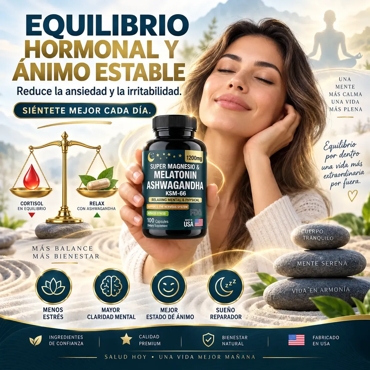 SUPER MAGNESIO MELATONINA ASHWAGANDHA KSM 66 USA 100 CÁPSULA - 4