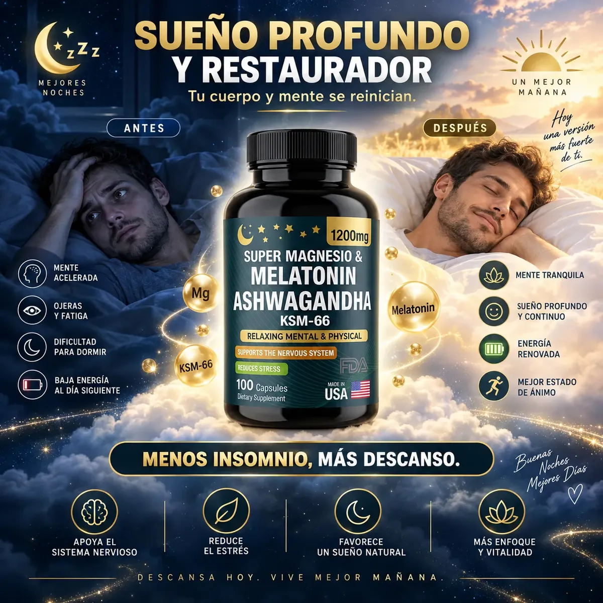 SUPER MAGNESIO MELATONINA ASHWAGANDHA KSM 66 USA 100 CÁPSULA - 7