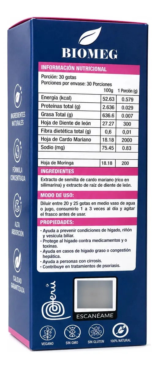 EXTRACTO DE CARDO MARIANO CON DIENTE DE LEON BIOMEG 30ML - 2