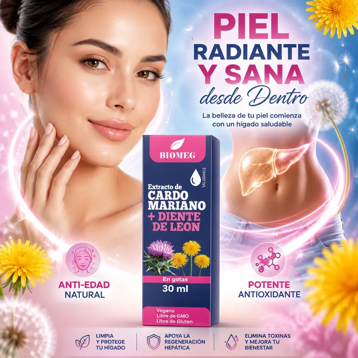 EXTRACTO DE CARDO MARIANO CON DIENTE DE LEON BIOMEG 30ML - 9