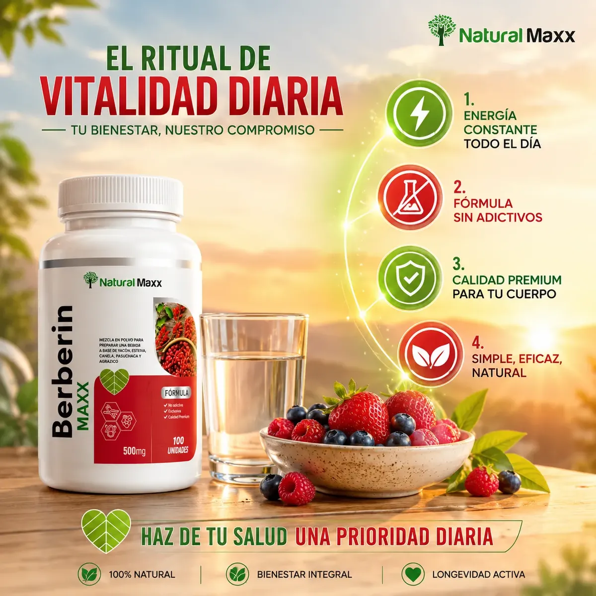 BERBERINE 500MG NATURALMAX A BASE DE YACON AGRACEJO 100 CAPS - 2