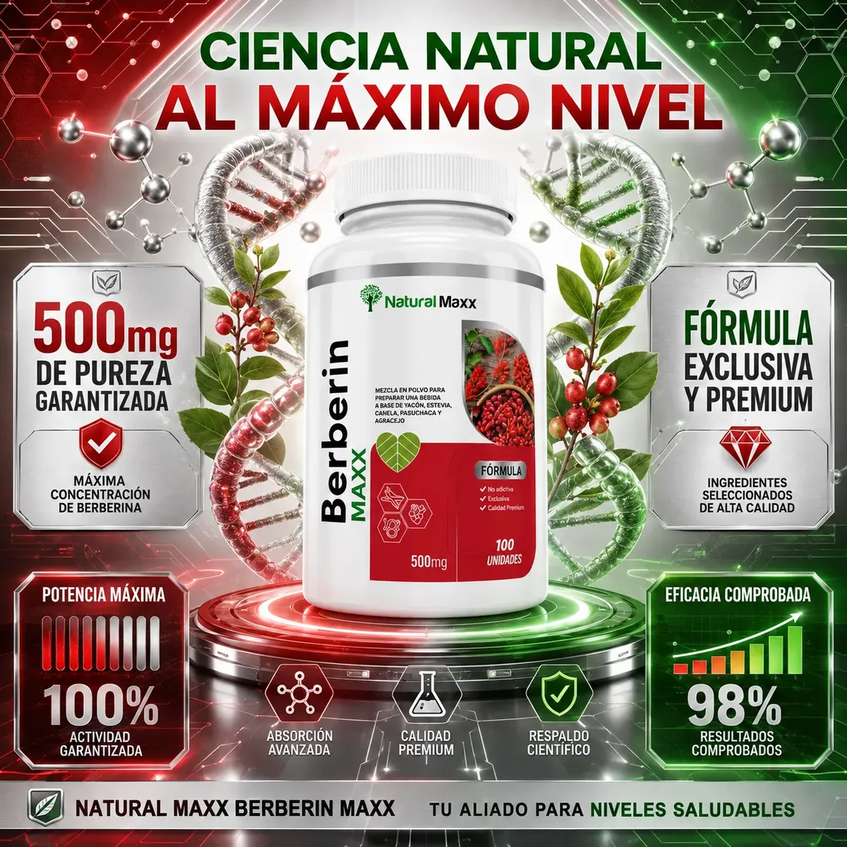 BERBERINE 500MG NATURALMAX A BASE DE YACON AGRACEJO 100 CAPS - 6