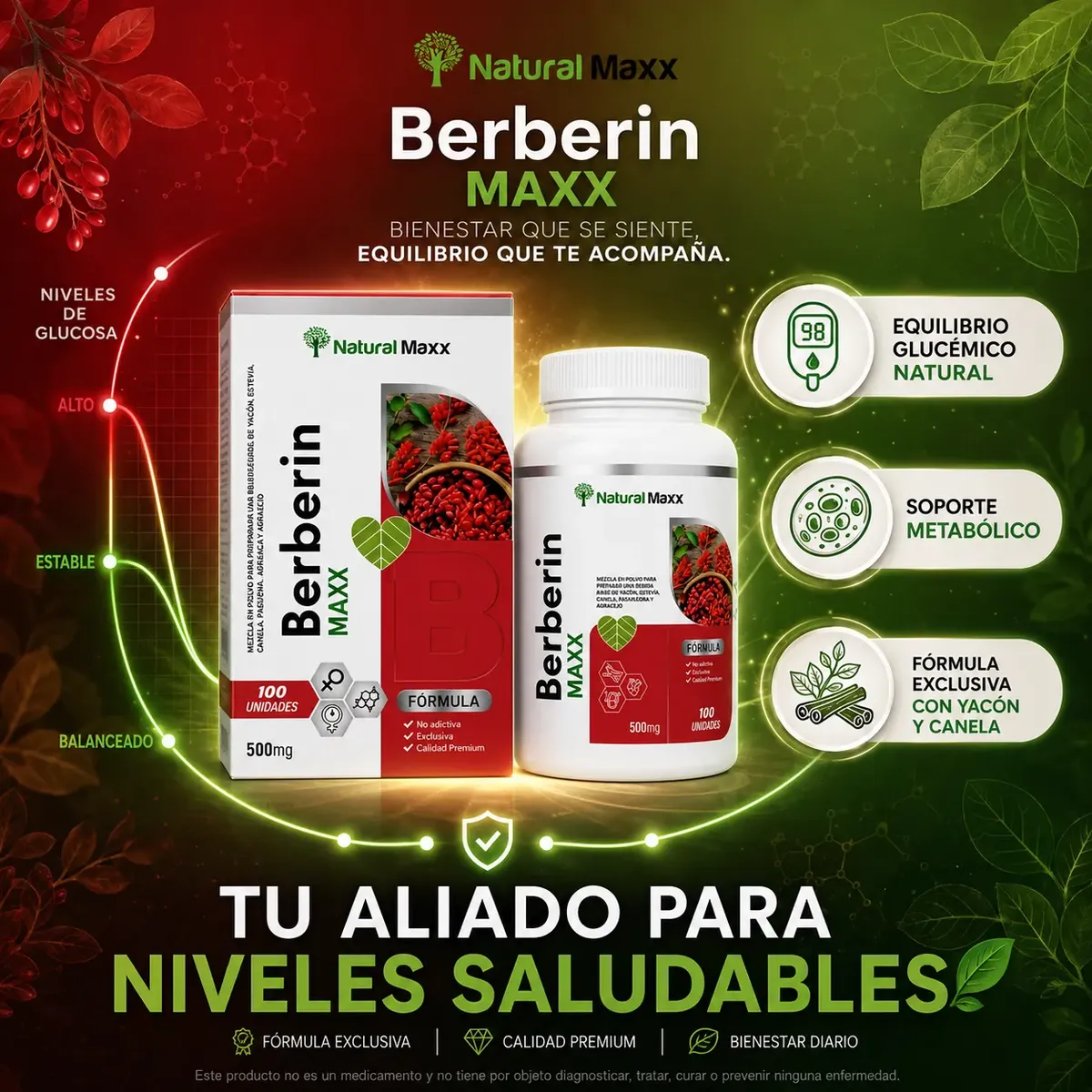 BERBERINE 500MG NATURALMAX A BASE DE YACON AGRACEJO 100 CAPS - 7