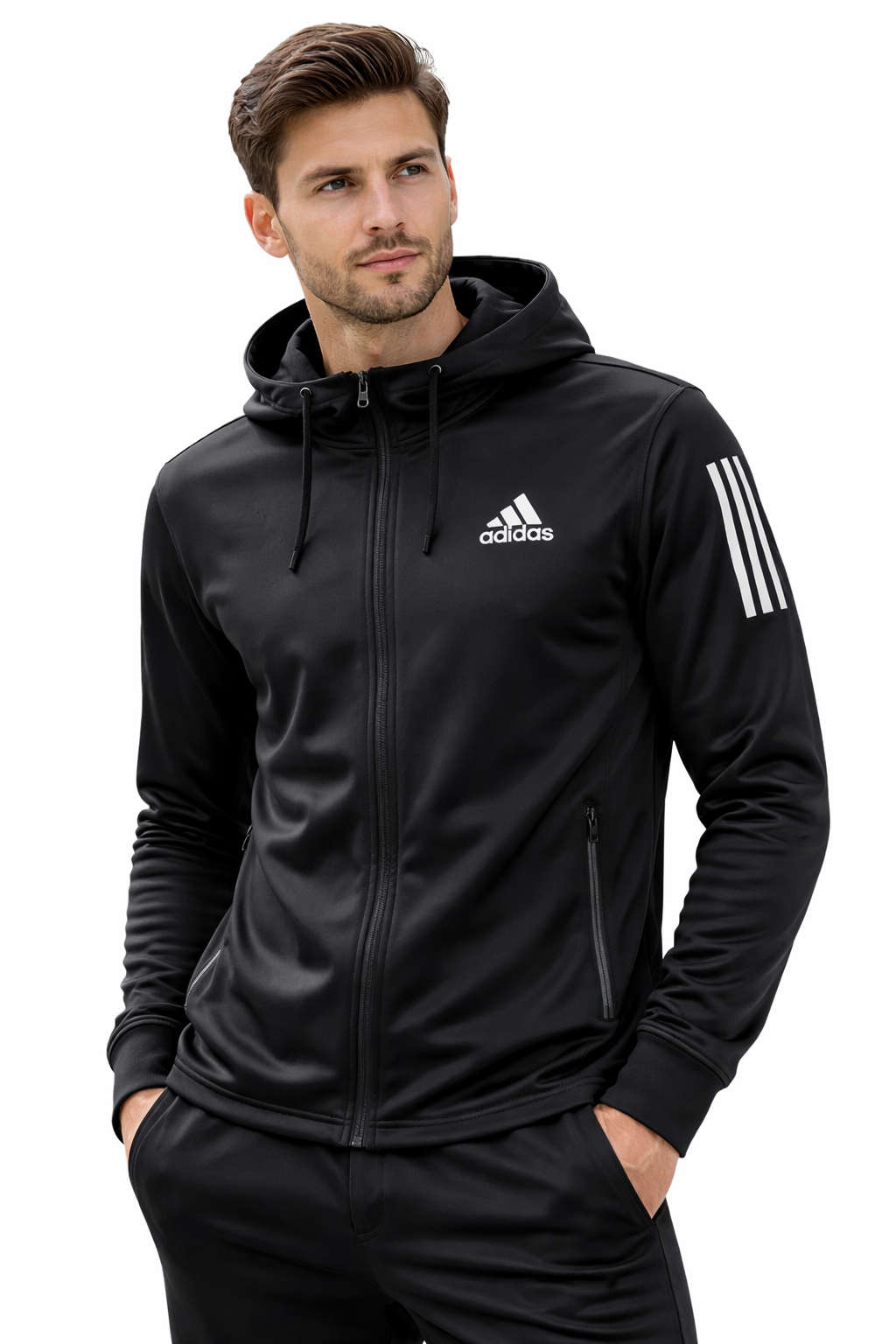 JACKET TECH C/CAPUCHA Y CREMALLERA BLACK/WHITE - 1