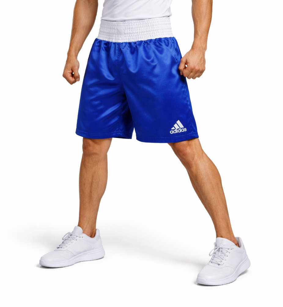 SHORT DE BOXEO ADIDAS SATIN BOXING-  BLU/WHT - 1