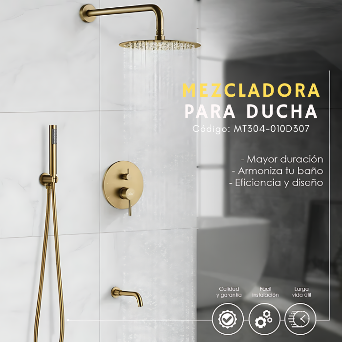 MEZCLADORA PARA DUCHA Y TINA DORADO REDONDO MT304- 010D307 - 2