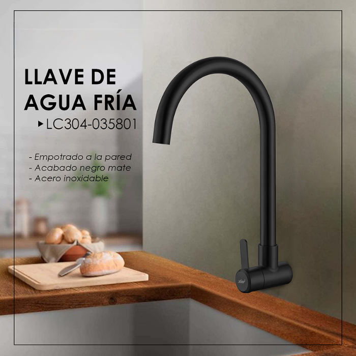 GRIFERÍA DE COCINA  NEGRO PARED RIGIDO LC304-035801 - 2