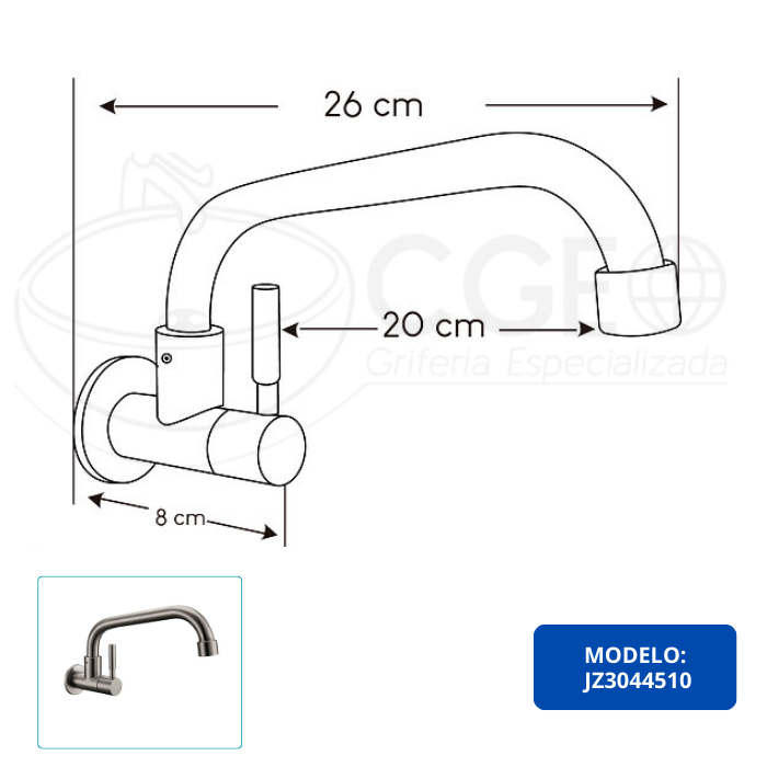 GRIFERÍA PARA COCINA  A LA PARED GIRATORIO MATE ALETA JZ3044510 - 5