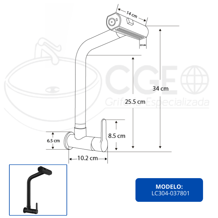 LLAVE DE COCINA PARED NEGRO LC304-037801 - 4