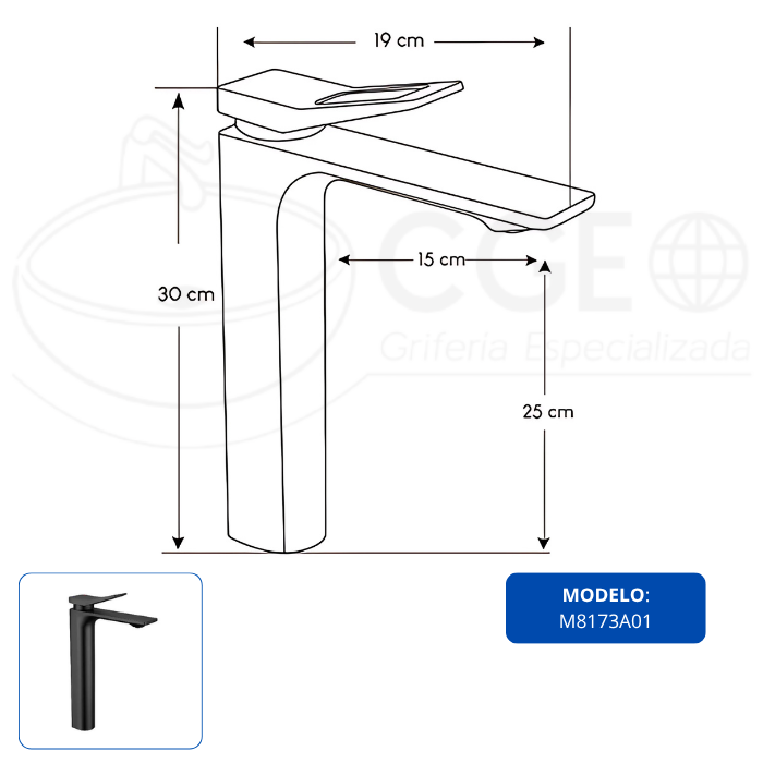 MEZCLADORA XM M8173A01 MONOCOMANDO LAVATORIO NEGRO ALTO - 4