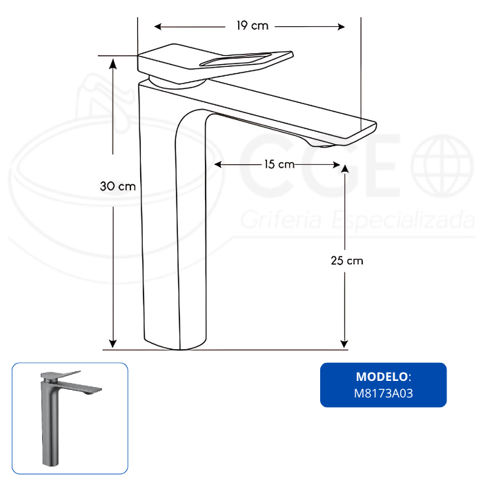 MEZCLADORA XM M8173A03 MONOCOMANDO LAVATORIO ALTO PLOMO - 4